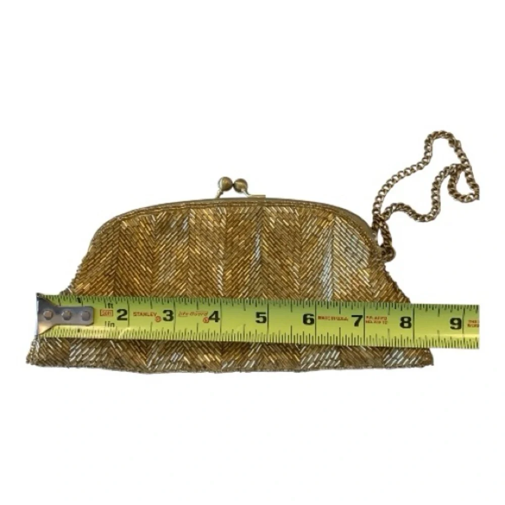 Vintage‎ The Limited Chain Wristlet Clutch Gold Beaded Handbag 1920's Gatsby